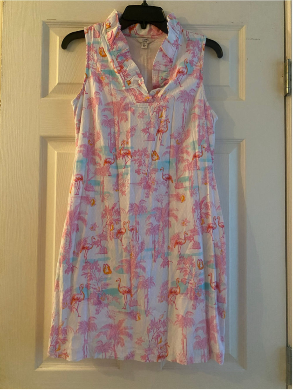 Women's Crown & Ivy Petite Small Mini Dress White Pink Flamingo Print